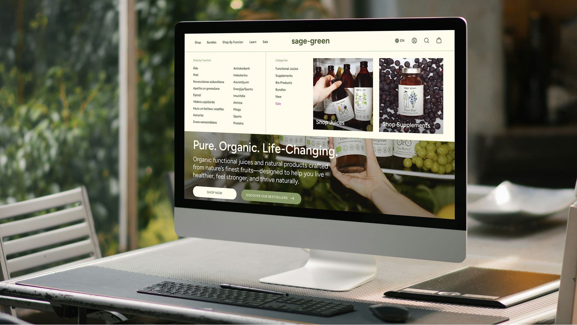 Web design for sage-green Shopify website