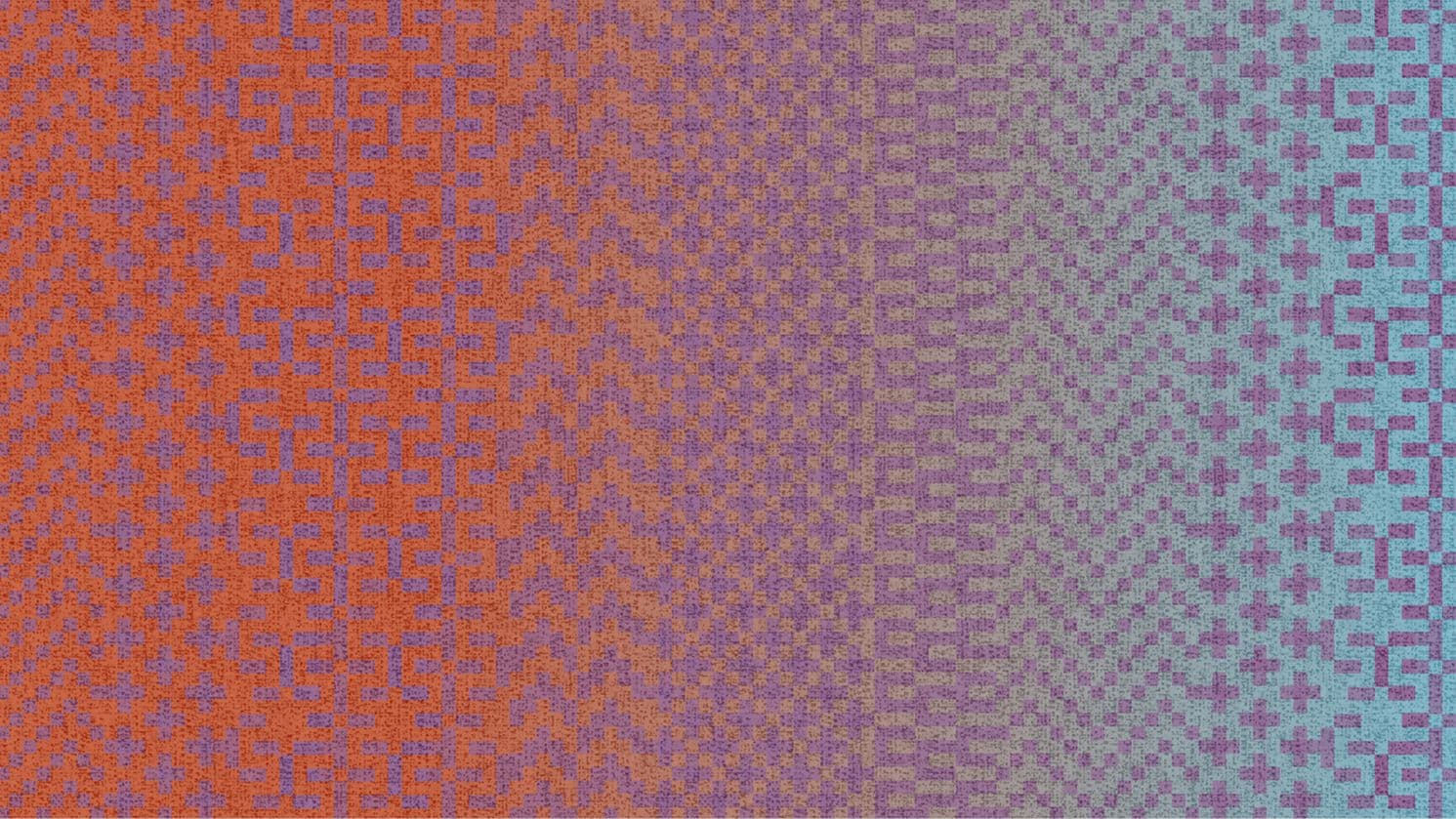 Woven TEH 100 event graphic with the main symbols in red to blue colour way