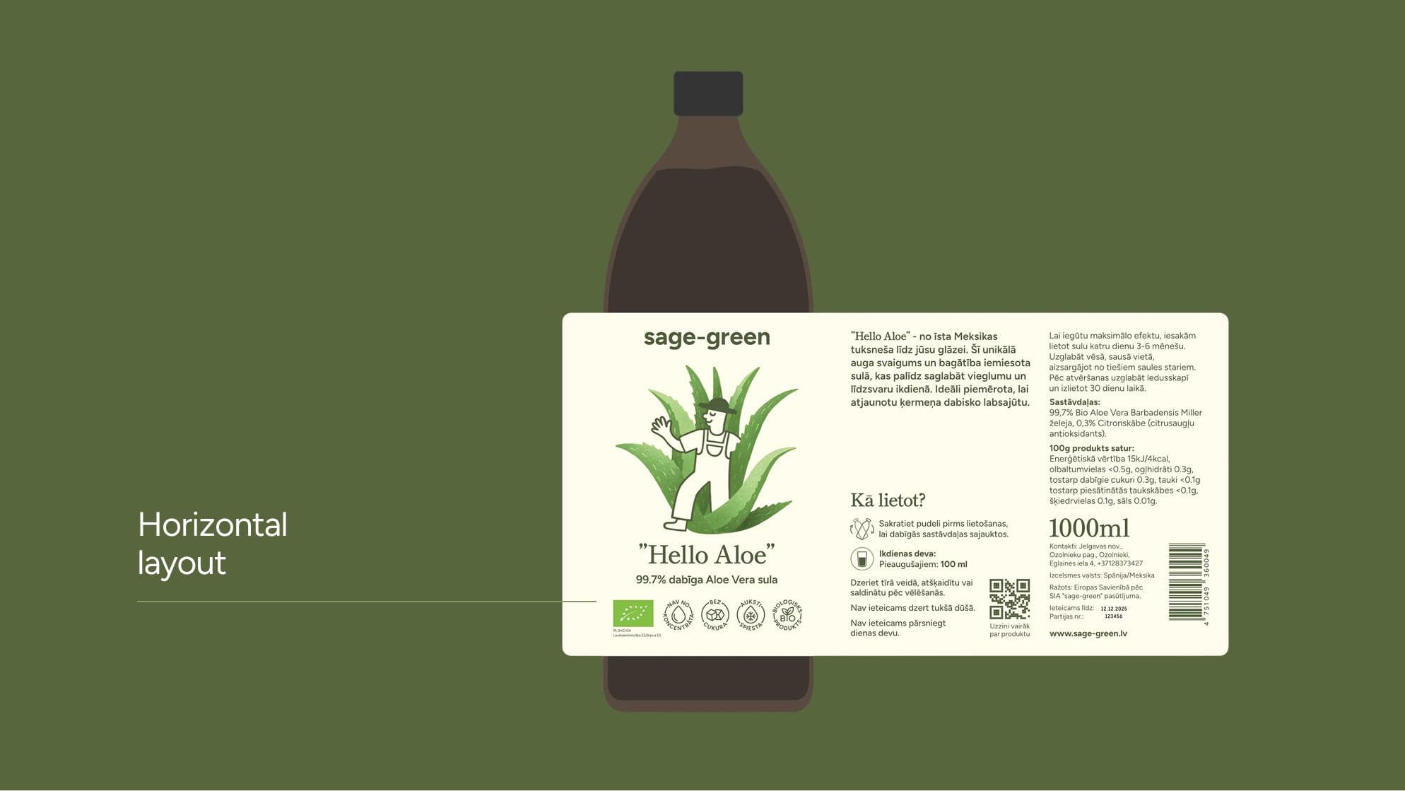 Product label design for sage-green functional juices